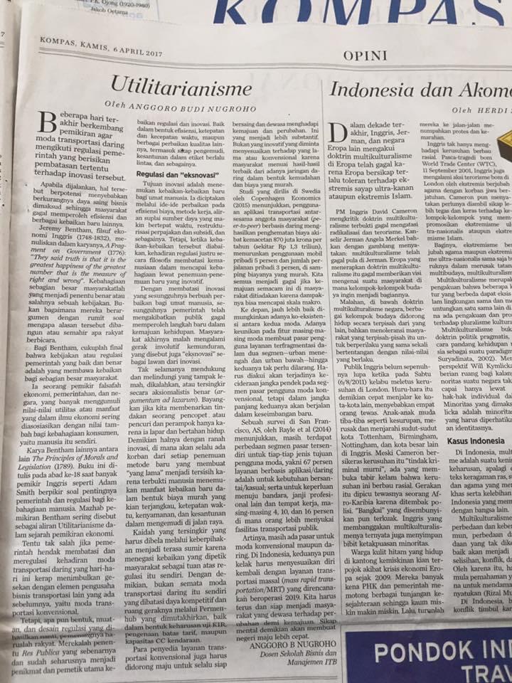 Utilitarianisme – Kompas, Kamis 6 April 2017